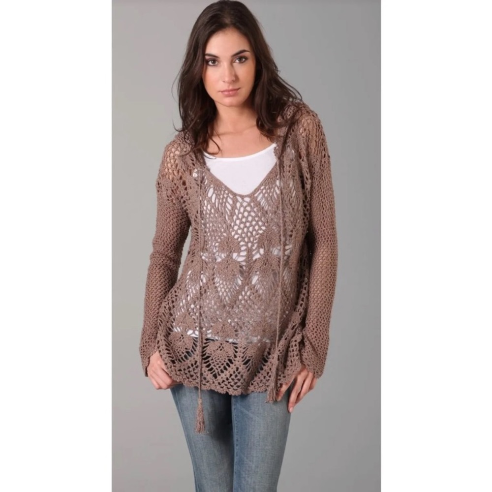 Free People Pacifica Crochet Hood Pullover Size S